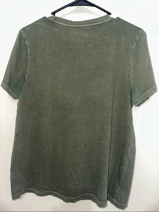 Janis Joplin Lucky Brand Olive Green Distressed Graphic Tee Women’s Size M - Picture 6 of 8